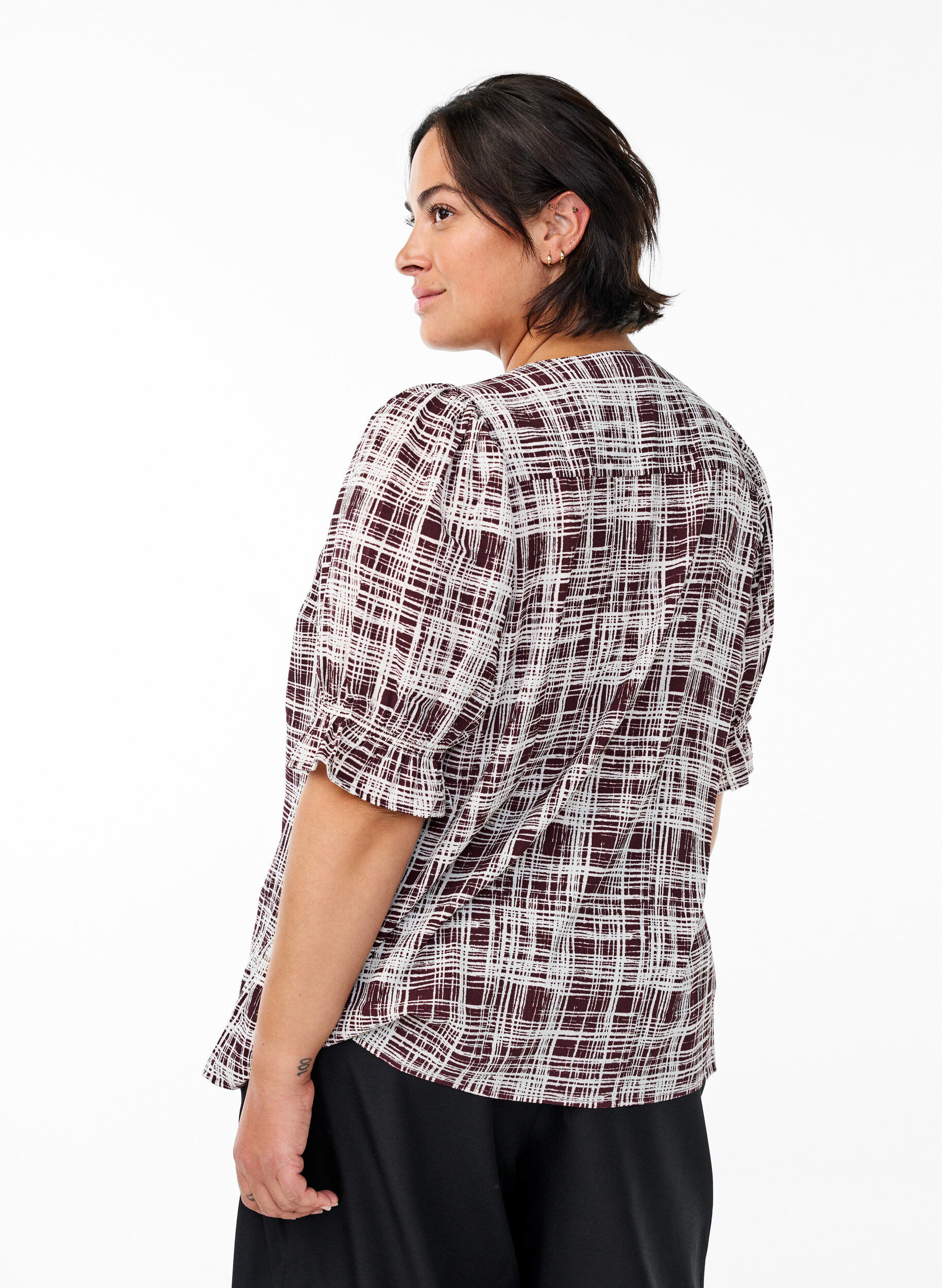 Zizzi Shirtblouse met 1/2 mouwen, Donker Bordeaux, Model image number 2