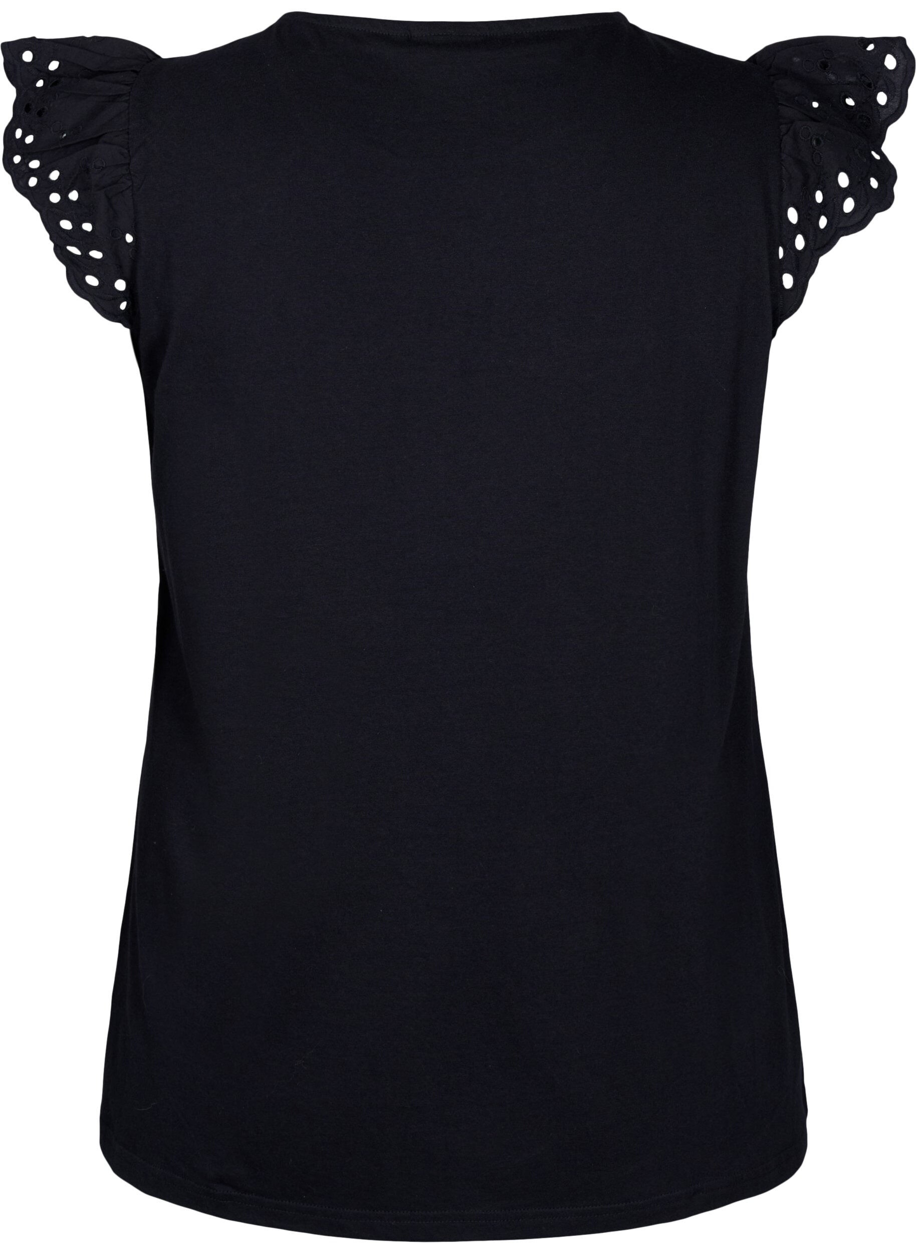 Zizzi T-shirt van biologisch katoen met broderie anglaise, Black, Packshot image number 1