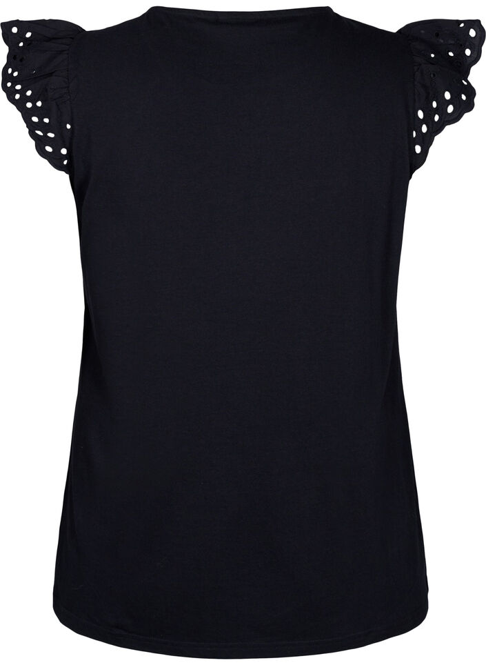 T-shirt van biologisch katoen met broderie anglaise, Black, Packshot image number 1