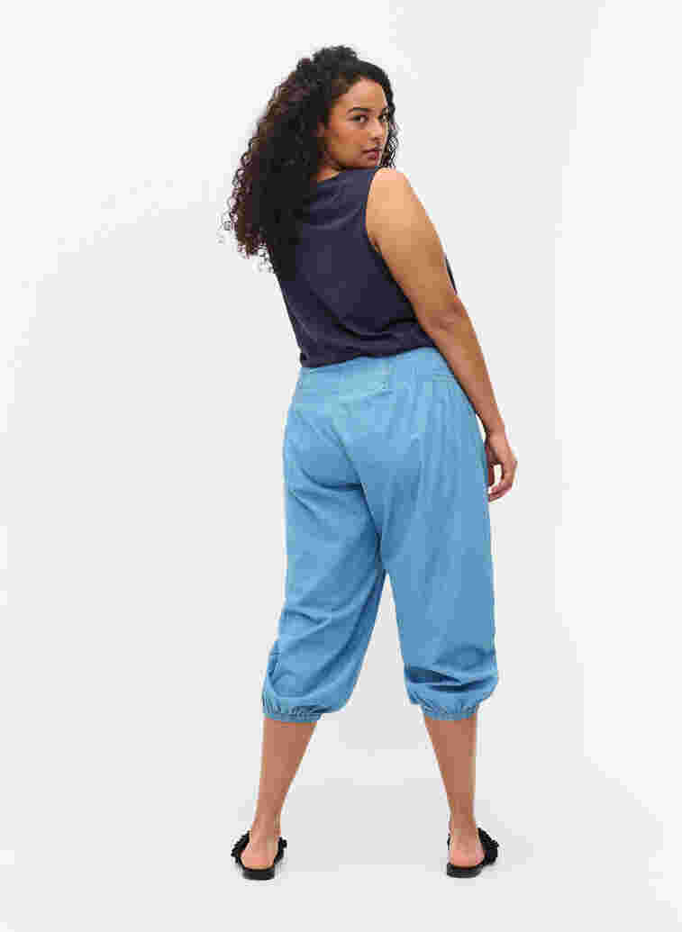 Losse katoenen broek met smokwerk, Light blue denim, Model image number 1