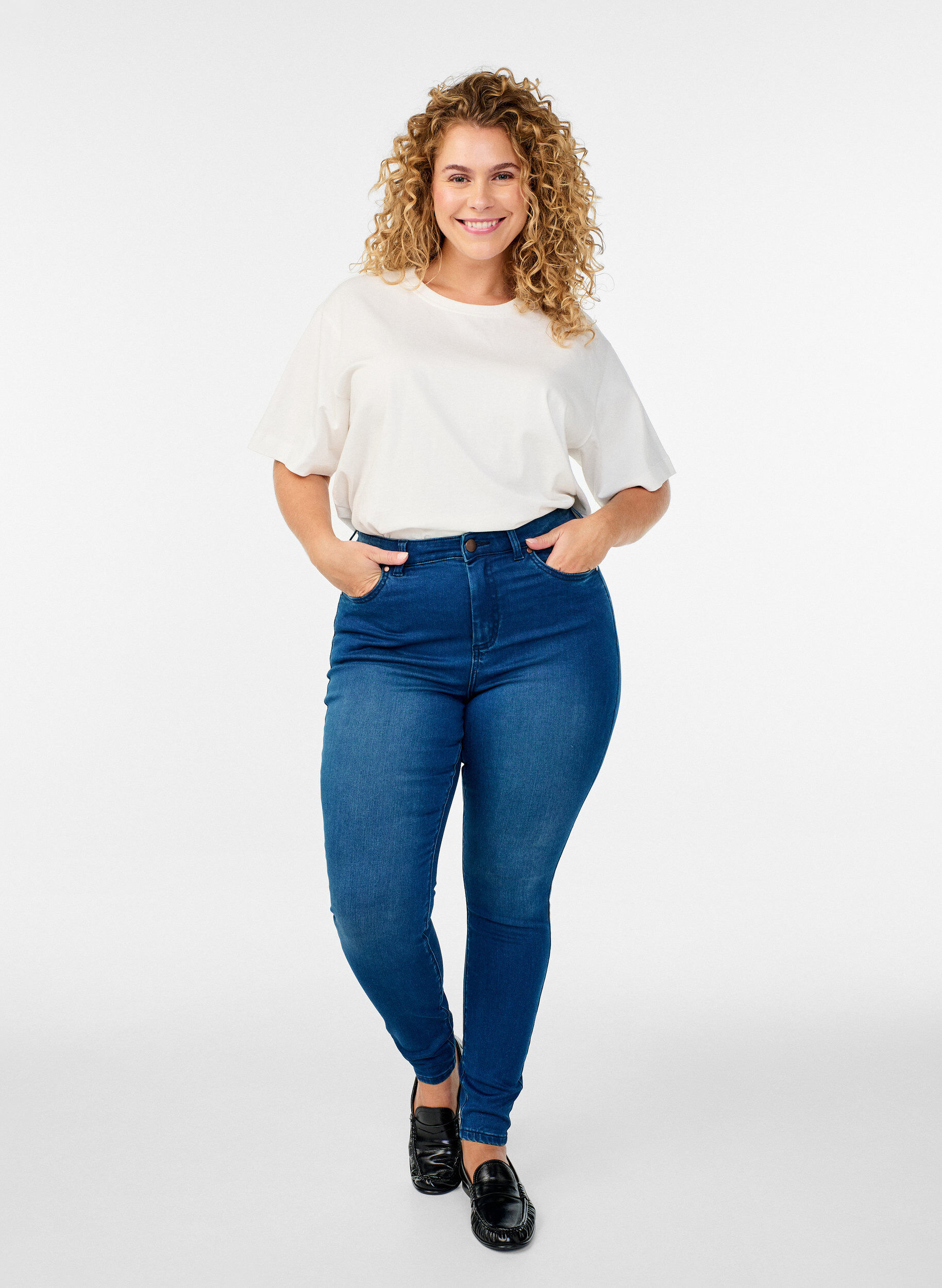 Super slim Amy jeans met hoge taille, Blauw, Model