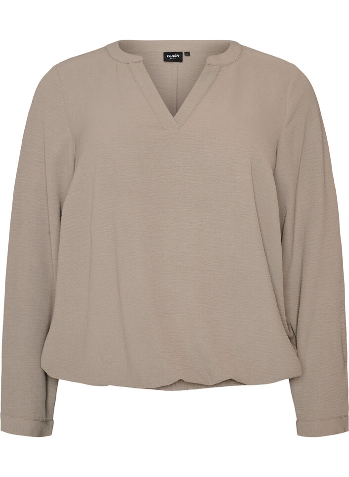 Blouse met ballonsilhouet en V-hals, Beige, Packshot image number 0
