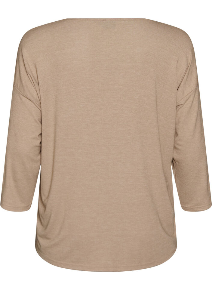 Jersey blouse met 3/4 mouwen, Beige, Packshot image number 1