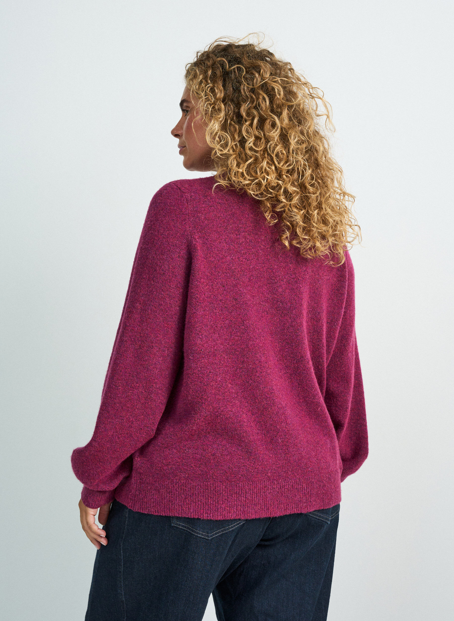 ZizziVest in zacht breisel met goudkleurige knopen, Rood, Model image number 2