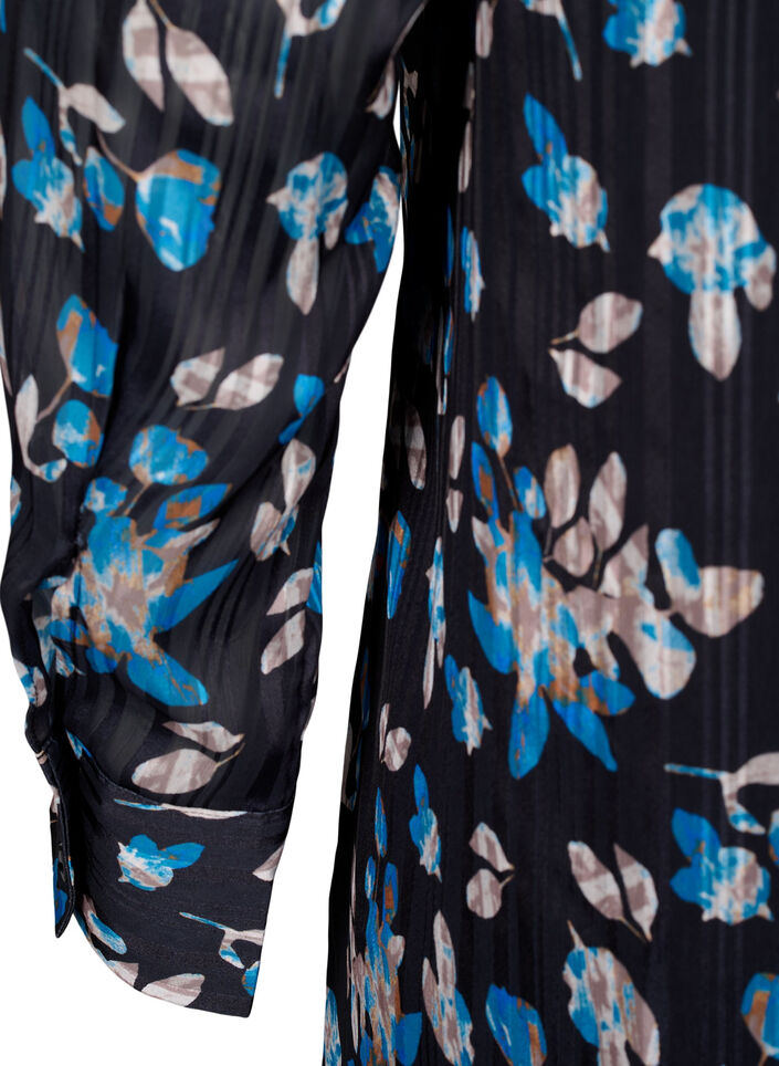 Korte jurk met print en een ronde hals, Black Blue Fl. AOP, Packshot image number 3
