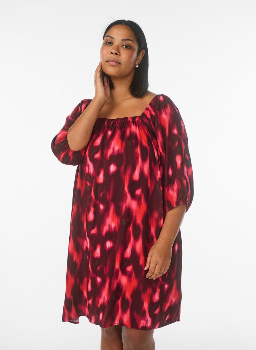 Strandjurk in viscose met print, Roze, Model image number 0