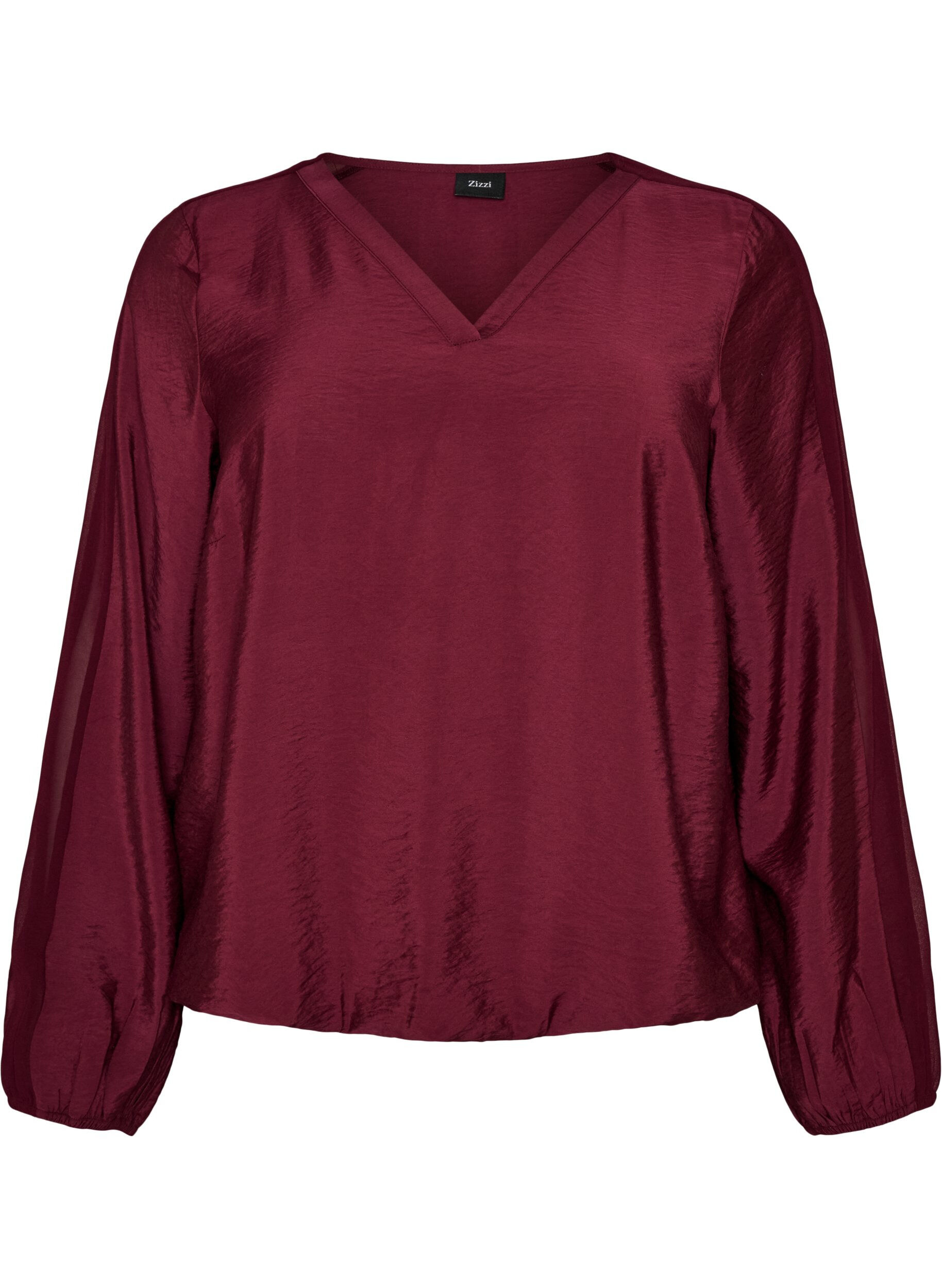 ZizziBlouse met balloneffect en chiffondetails, Rood, Packshot image number 0