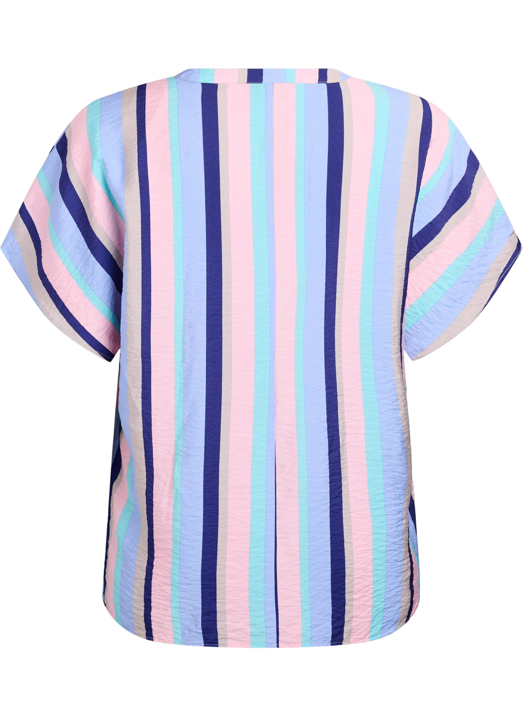 Zizzi Blouse van viscose met strepen en korte mouwen, Blauw, Packshot image number 1