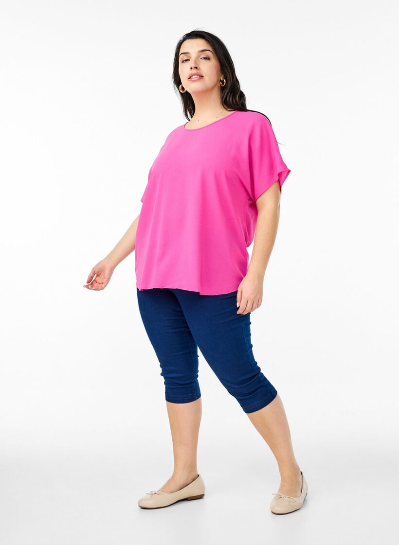 Blouse met korte mouwen en een ronde halslijn, Roze, Model image number 1