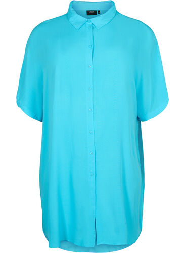 Lang overhemd in viscose, Blue Atoll, Packshot image number 0