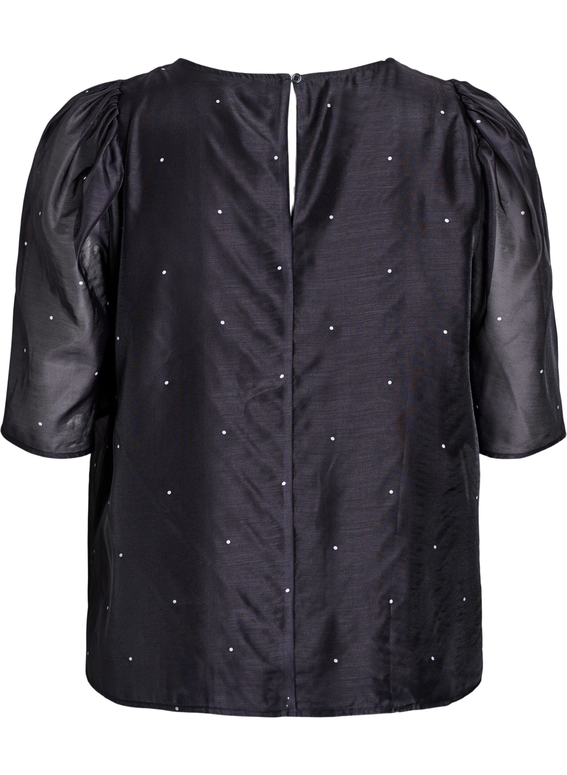 Zizzi Party blouse in organza-look met stippen, Zwart, Packshot image number 1