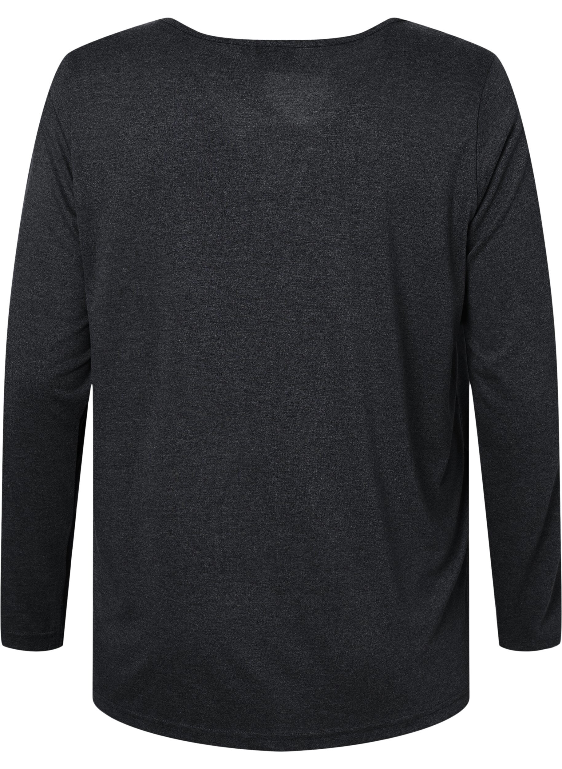 Zizzi Gem&ecirc;leerde blouse met lange mouwen, Black Mel. , Packshot image number 1