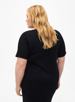 Viscose T-shirt met rib, Black, Model image number 1
