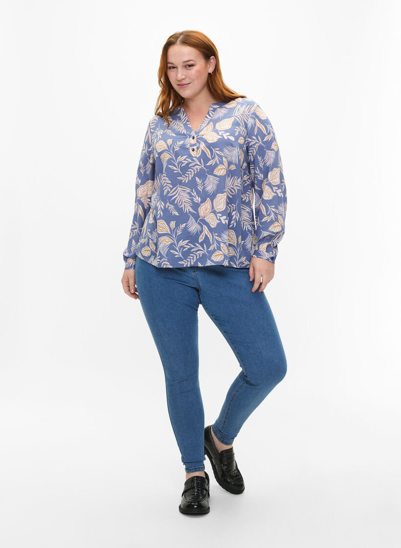 FLASH - Blouse met lange mouwen en print, Delft AOP, Model image number 2