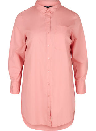 Lange katoenen blouse met borstzakje, Blush, Packshot image number 0