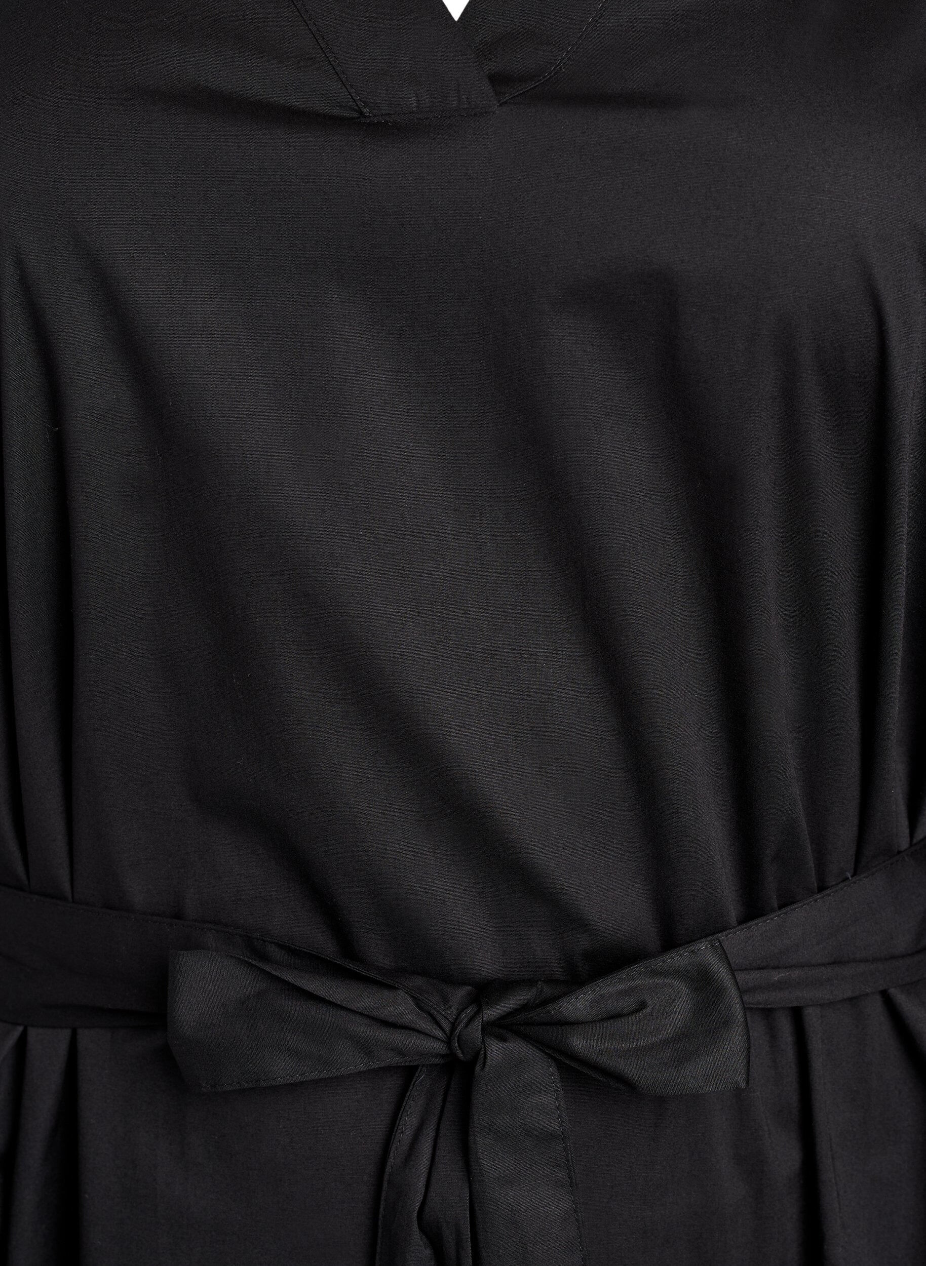 Zizzi Jurk in biologisch katoen met strikceintuur, Zwart, Packshot image number 2