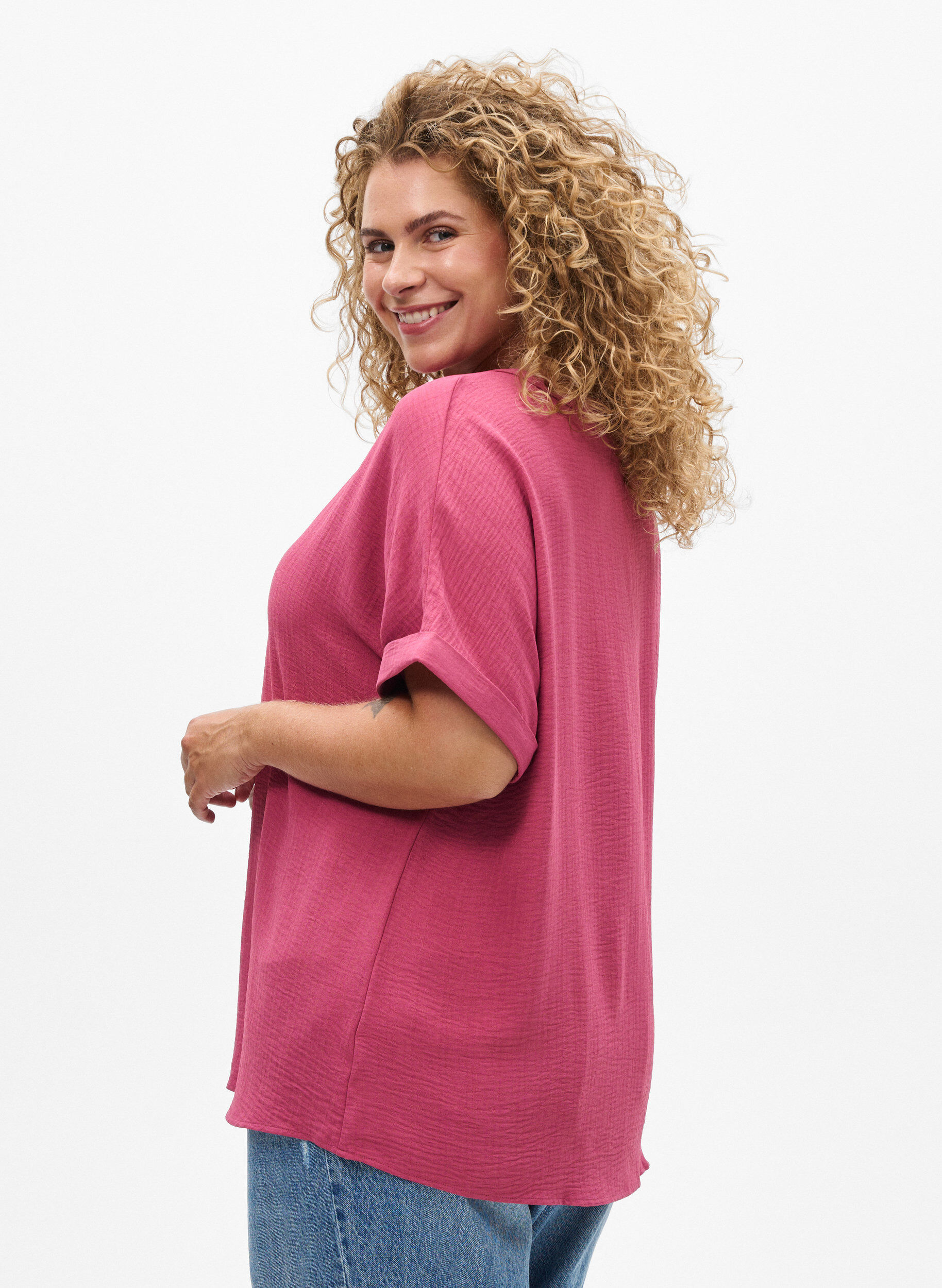Zizzi Luchtige blouse met korte mouwen, Rood, Model image number 2