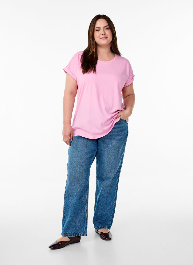 T-shirt met korte mouwen van katoenmix, Roze, Model image number 1