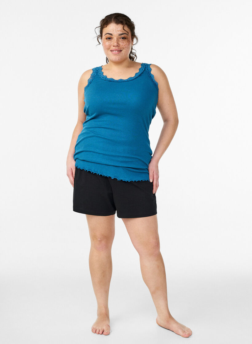 Top met kanten afwerking, Blauw, Model image number 1