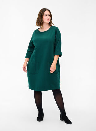 Sweat jurk met 3/4 mouwen en zakken, Ponderosa Pine, Model image number 2