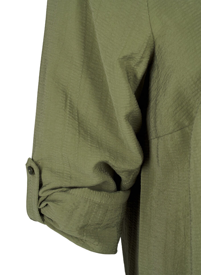 Viscose overhemd blouse met driekwart mouwen., Winter Moss, Packshot image number 3