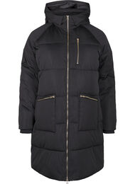 Pufferjas met capuchon, Zwart