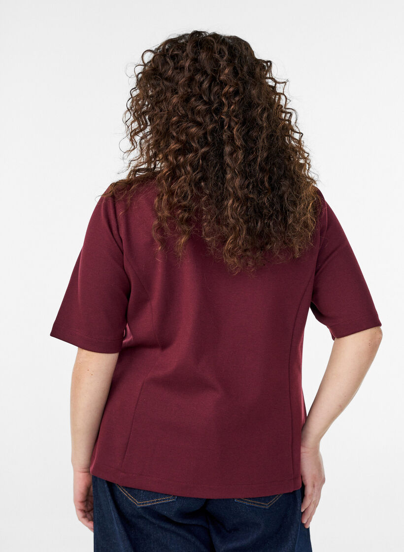 Blouse met asymmetrisch wikkeleffect en korte mouwen, Rood, Model image number 2