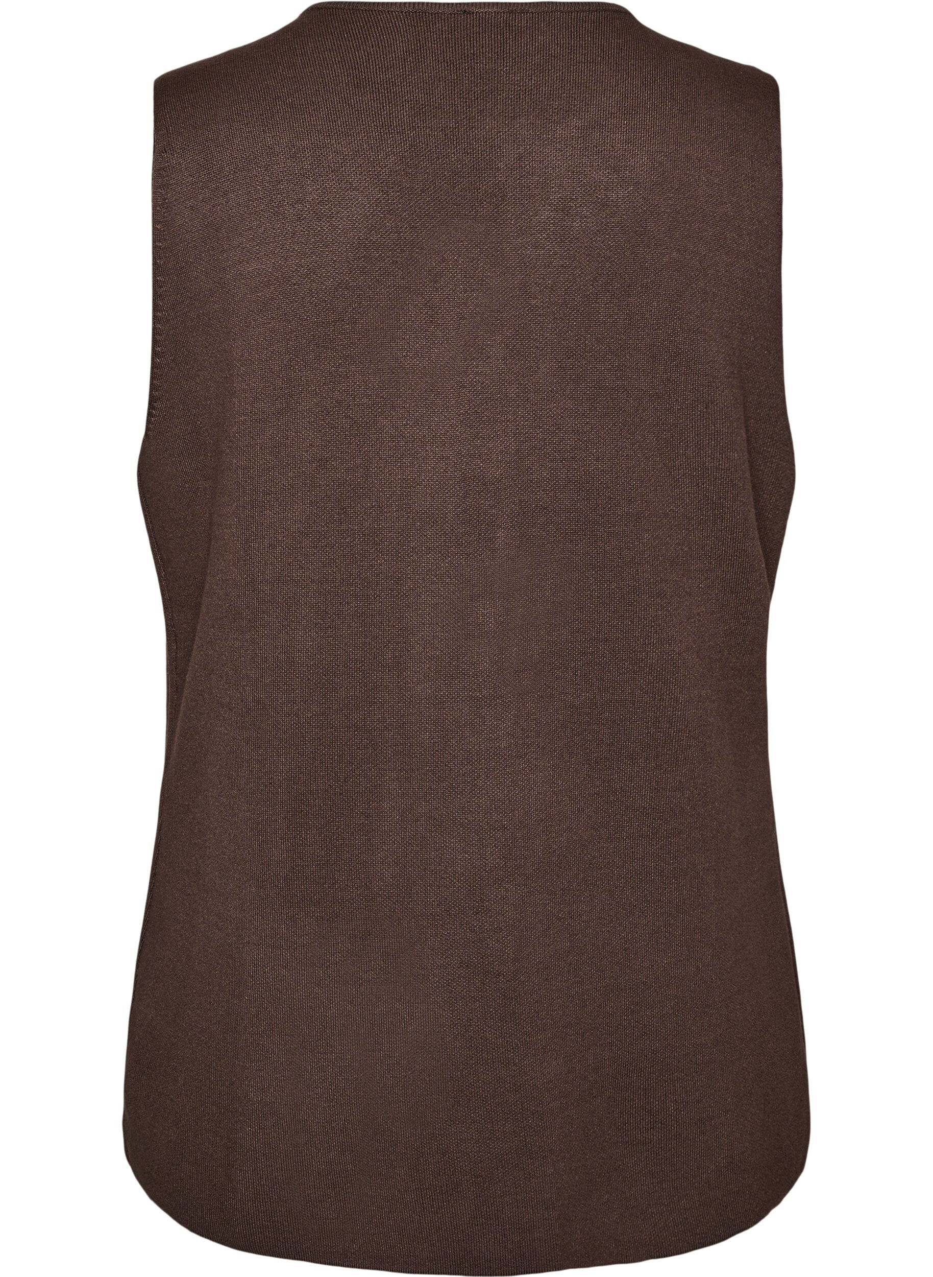 ZizziMouwloze breisel vest met decoratieve knopen, Bruin, Packshot image number 1