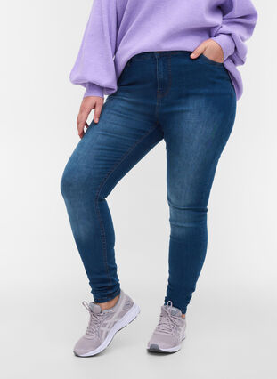 Super smalle Amy jeans met hoge taille, Blue denim, Model image number 3