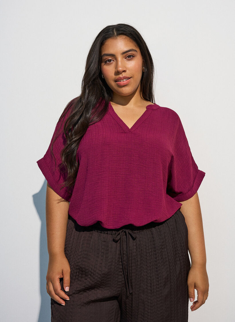 Luchtige blouse met korte mouwen, Rood, Model image number 3