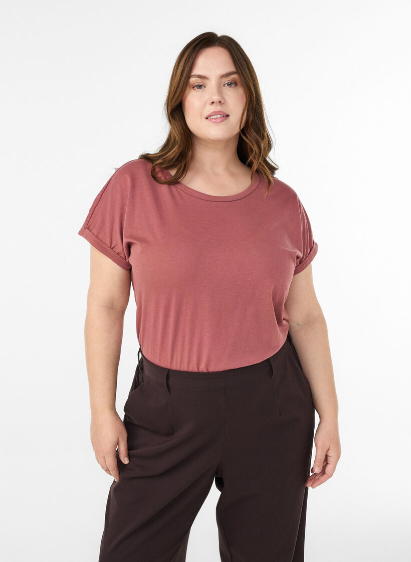 T-shirt met korte mouwen in een katoenmix, Roze, Model image number 0