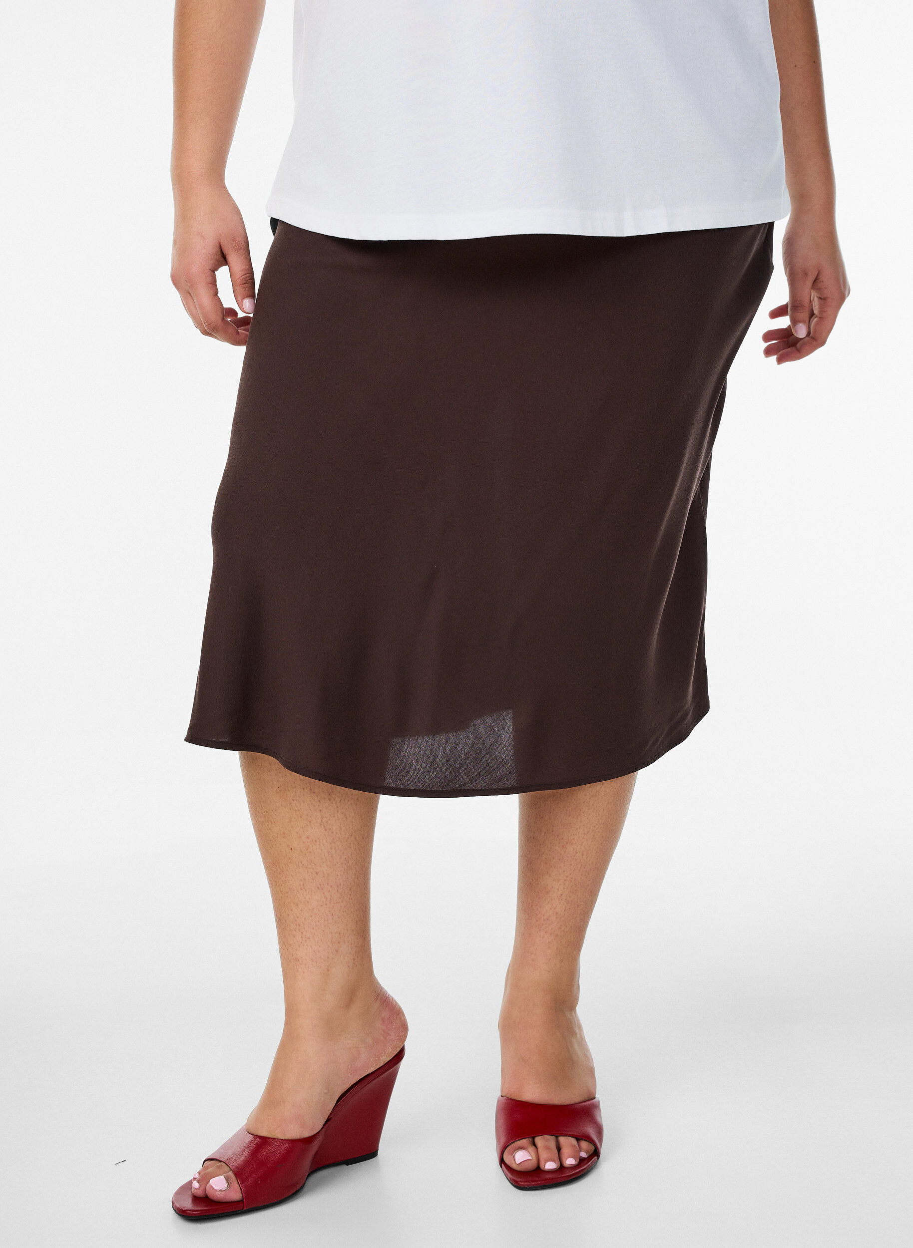 ZizziViscose rok met een elastische taille, Bruin, Model image number 2
