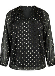 Bedrukte blouse met V-halslijn, Black w. Gold