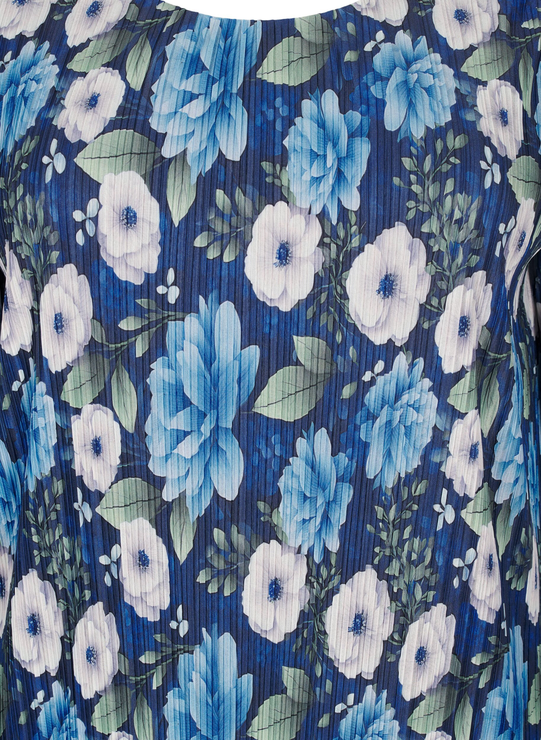 Zizzi Geplooide jurk met 3/4 mouwen, Blauw, Packshot image number 2