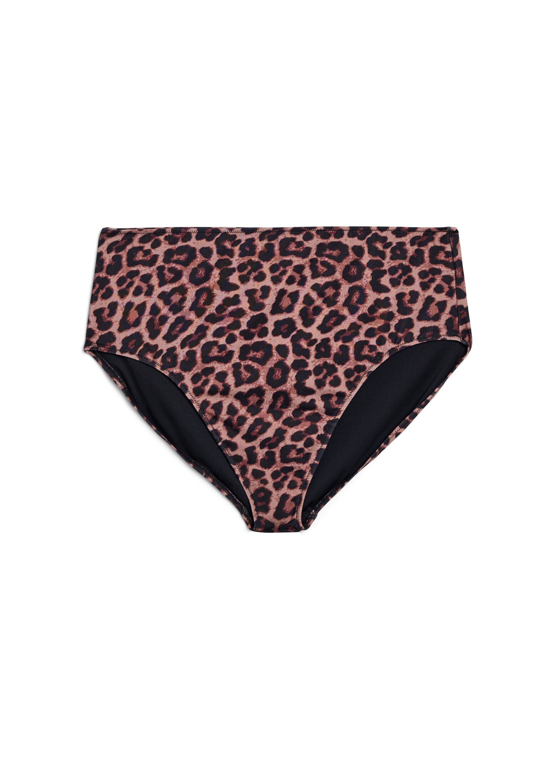 Zizzi Leopard hoog getailleerde bikini broekjes, Bruin, Packshot image number 0