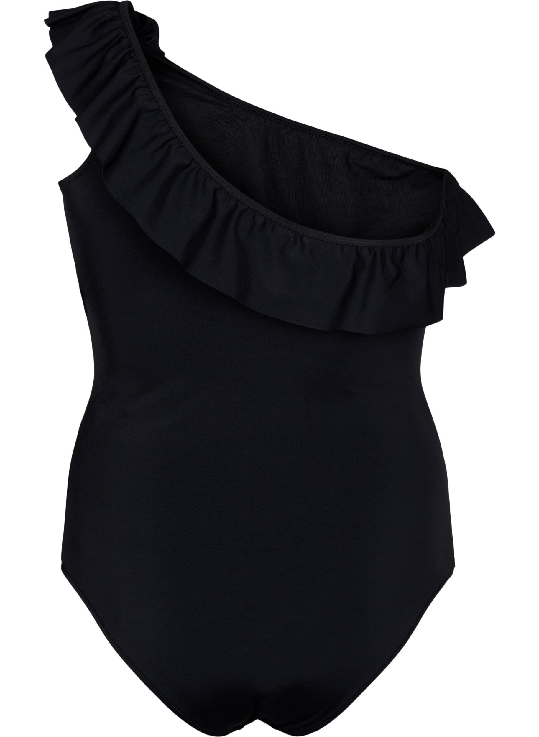 Zizzi Een schouderbadpak met ruffle, Black, Packshot image number 1