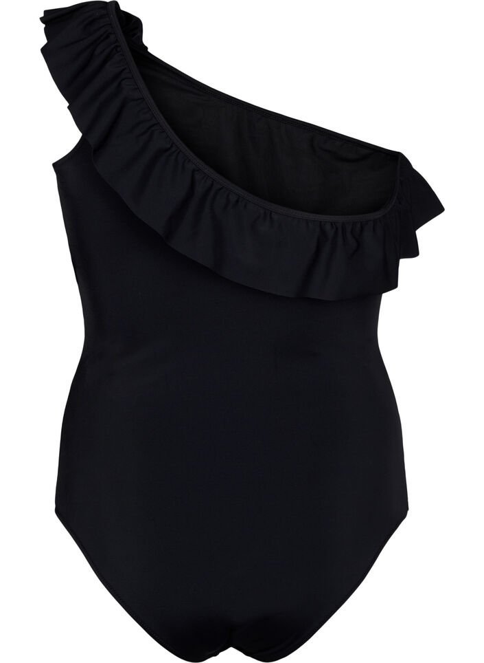 Een schouderbadpak met ruffle, Black, Packshot image number 1