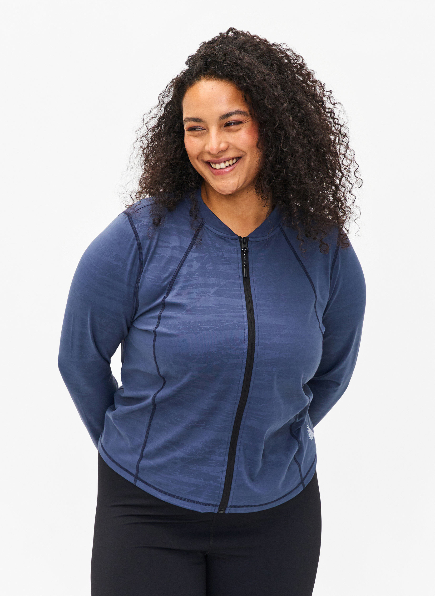 Zizzi Trainingsblouse met rits, Mood Indigo, Model image number 0