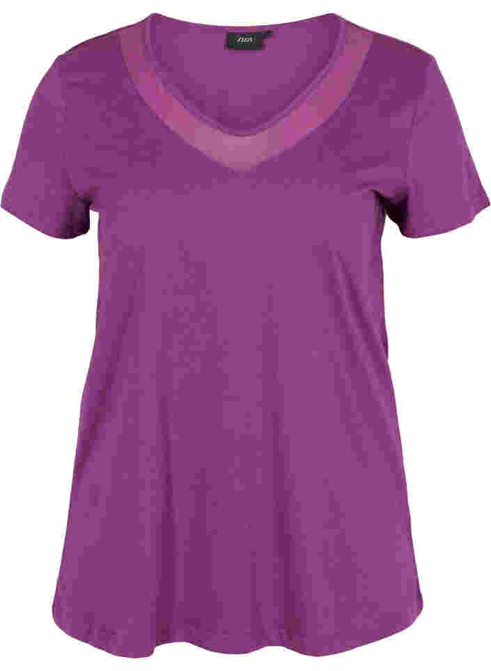 T-shirt met korte mouwen, v-hals en mesh, Gloxinia, Packshot image number 0