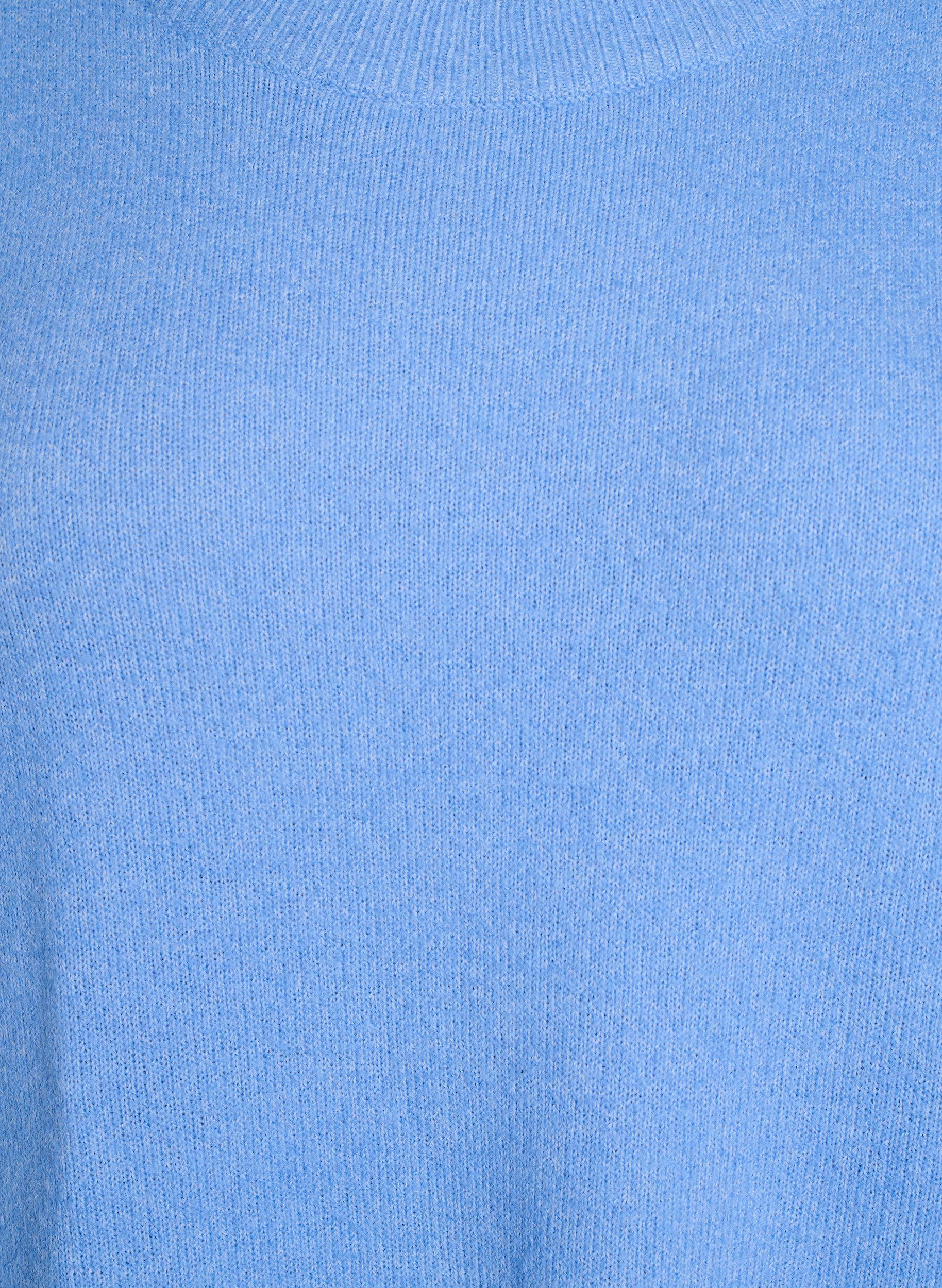 Zizzi Gebreide jurk met 3/4 mouwen en een ronde hals, D.R. Blue White Mel., Packshot image number 2