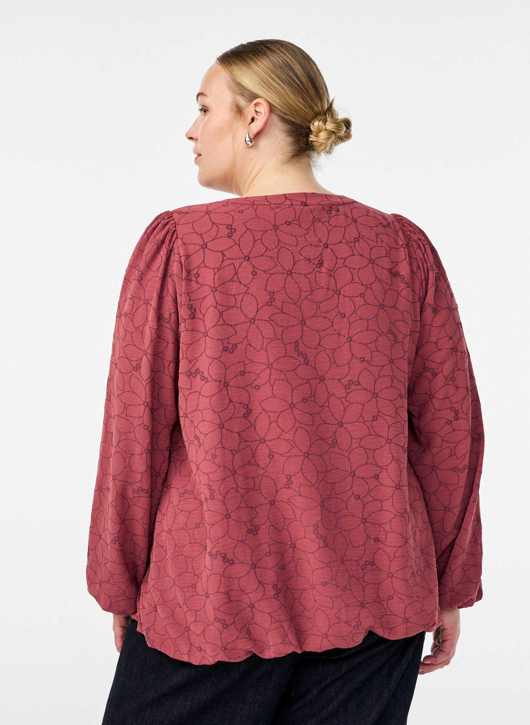 Zizzi Blouse met lange mouwen met bloemenborduursel., Roze, Model image number 2