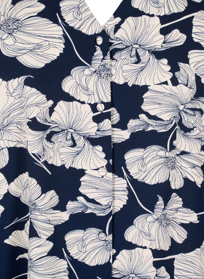 Blouse avec col en V et imprimé, Navy B. Flower AOP, Packshot image number 2