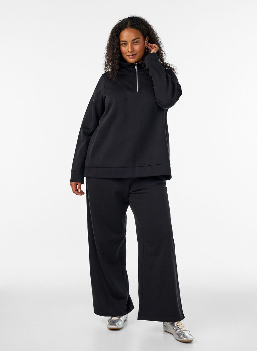 Sweatpants met hoge taille en wijde pijpen, Zwart, Model image number 0