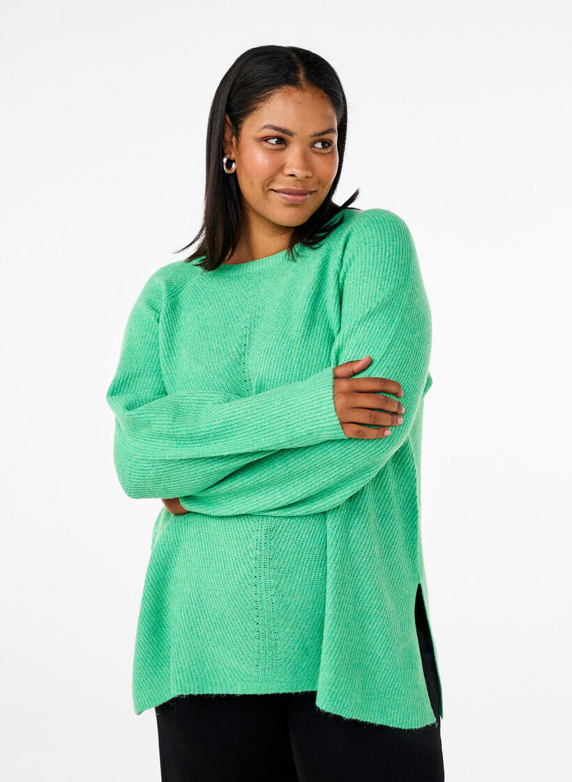 Gebreide blouse met ronde hals, Light G. Green Mel., Model image number 0