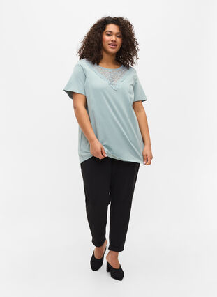 T-shirt met korte mouwen en kanten details, Silver Blue, Model image number 2
