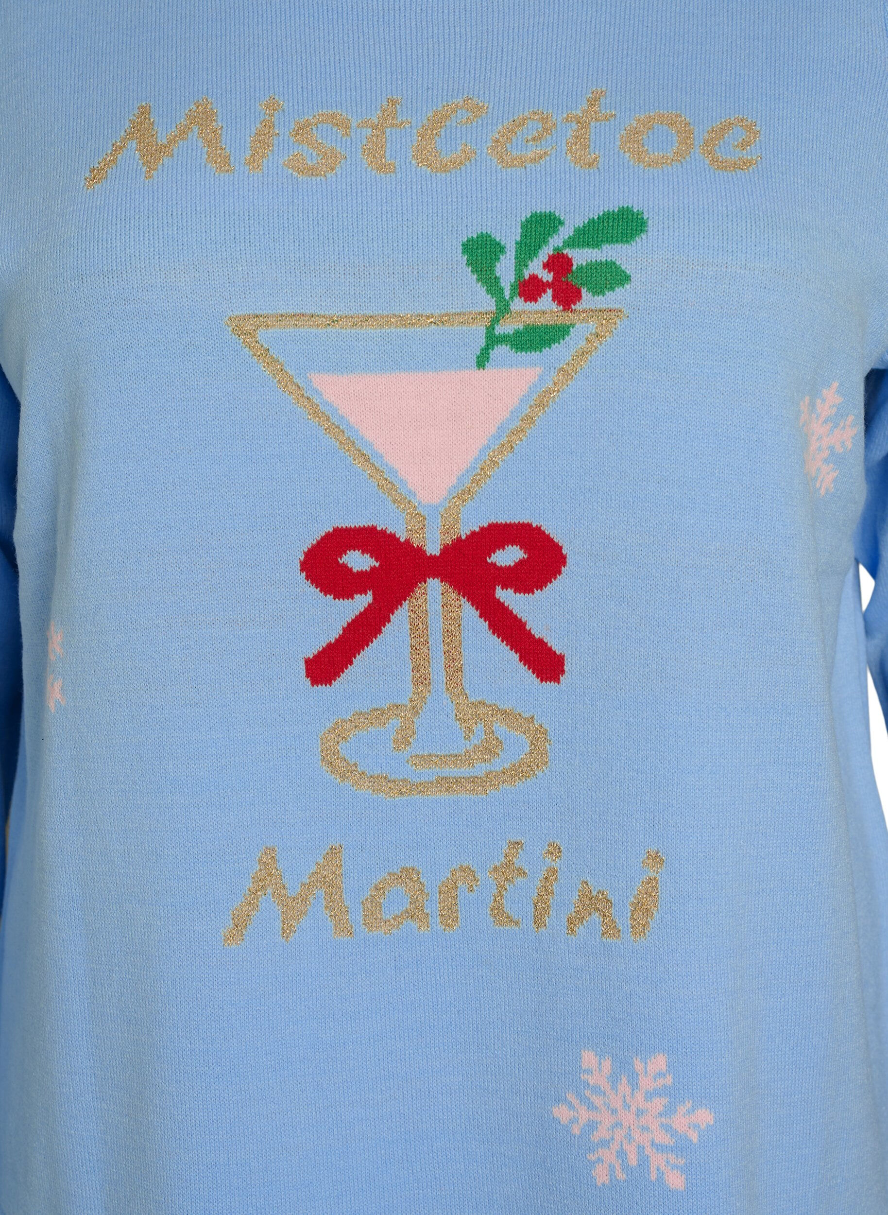 ZizziGebreide blouse met een kerstmotief, Blauw, Packshot image number 2