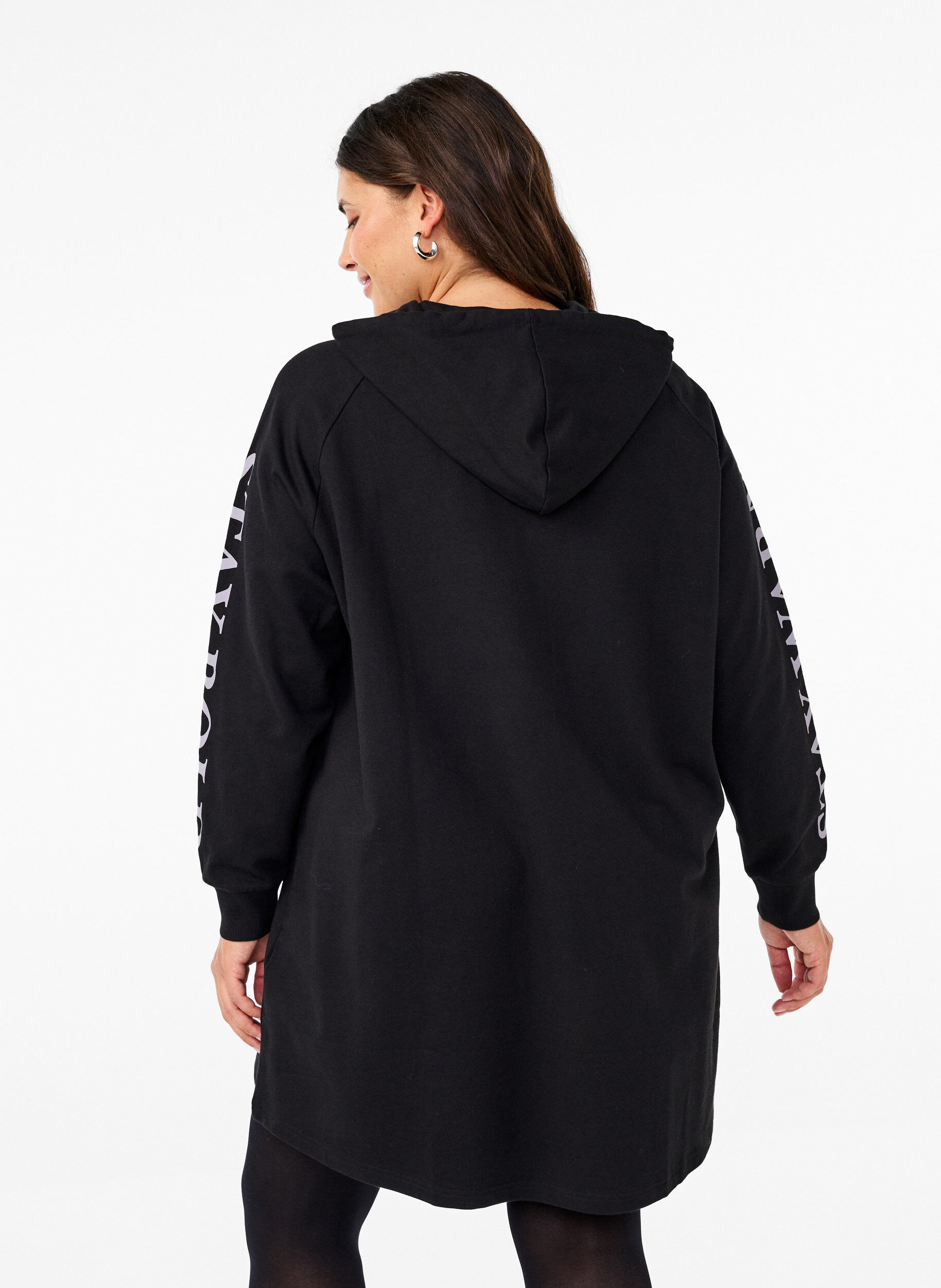 Zizzi Oversized sweatshirt met print op de mouwen, Black w. Silver, Model image number 1