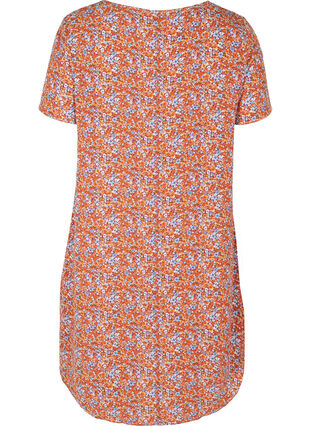 Effen jurk met korte mouwen, Orange Flower AOP, Packshot image number 1
