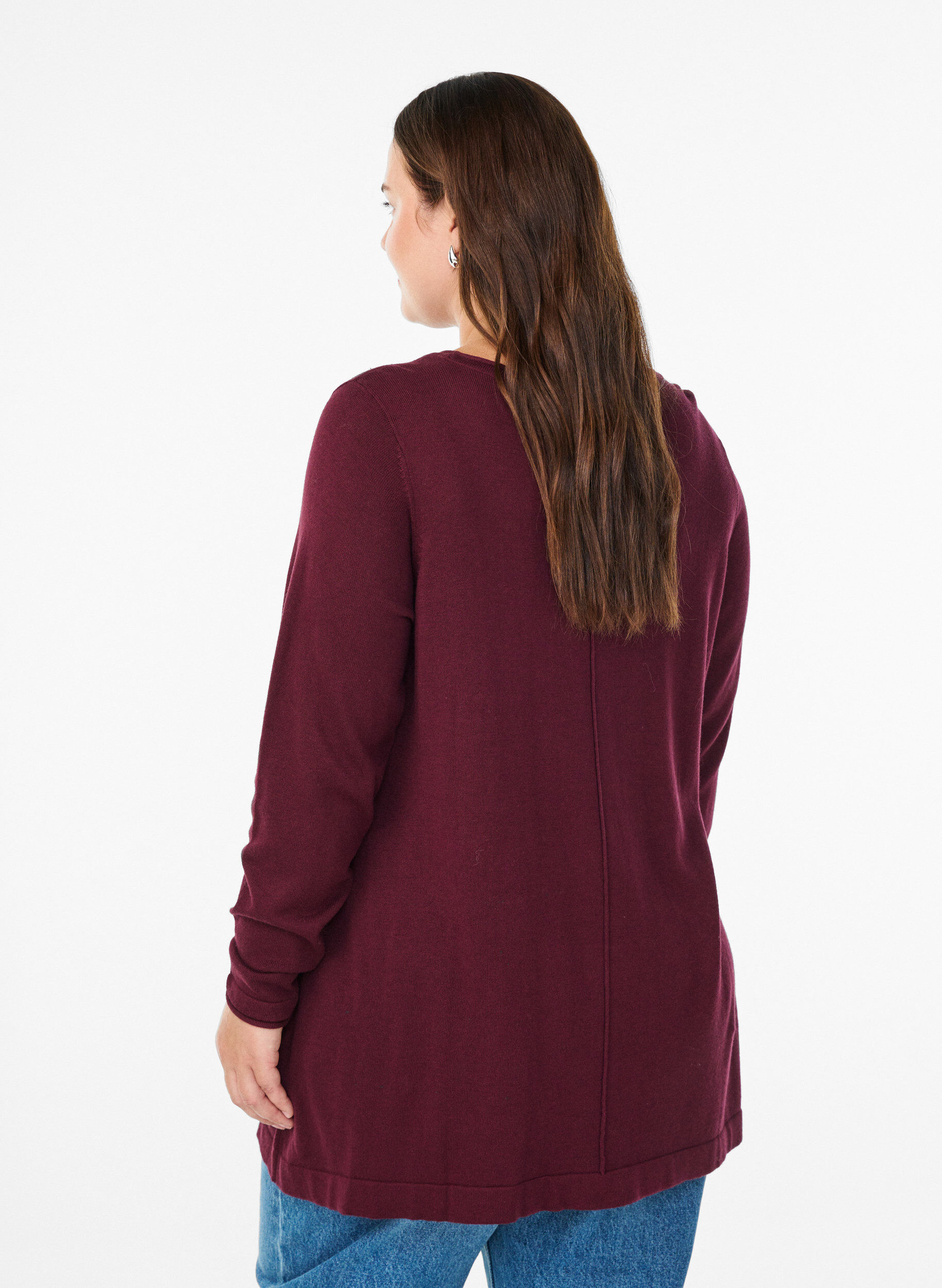 Zizzi Gebreide blouse gemaakt van katoen en viscose., Donker Bordeaux, Model image number 2