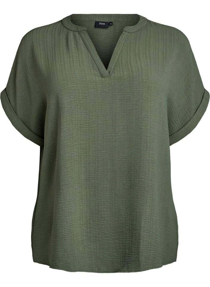 Luchtige blouse met korte mouwen, Groen, Packshot image number 0